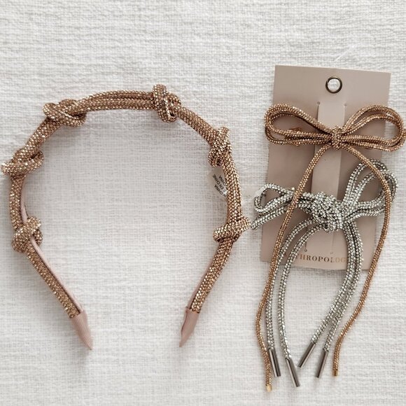 Anthropologie Sparkly Rhinestone Embellished Bow Hair Clips & Headband - New - Picture 1 of 8